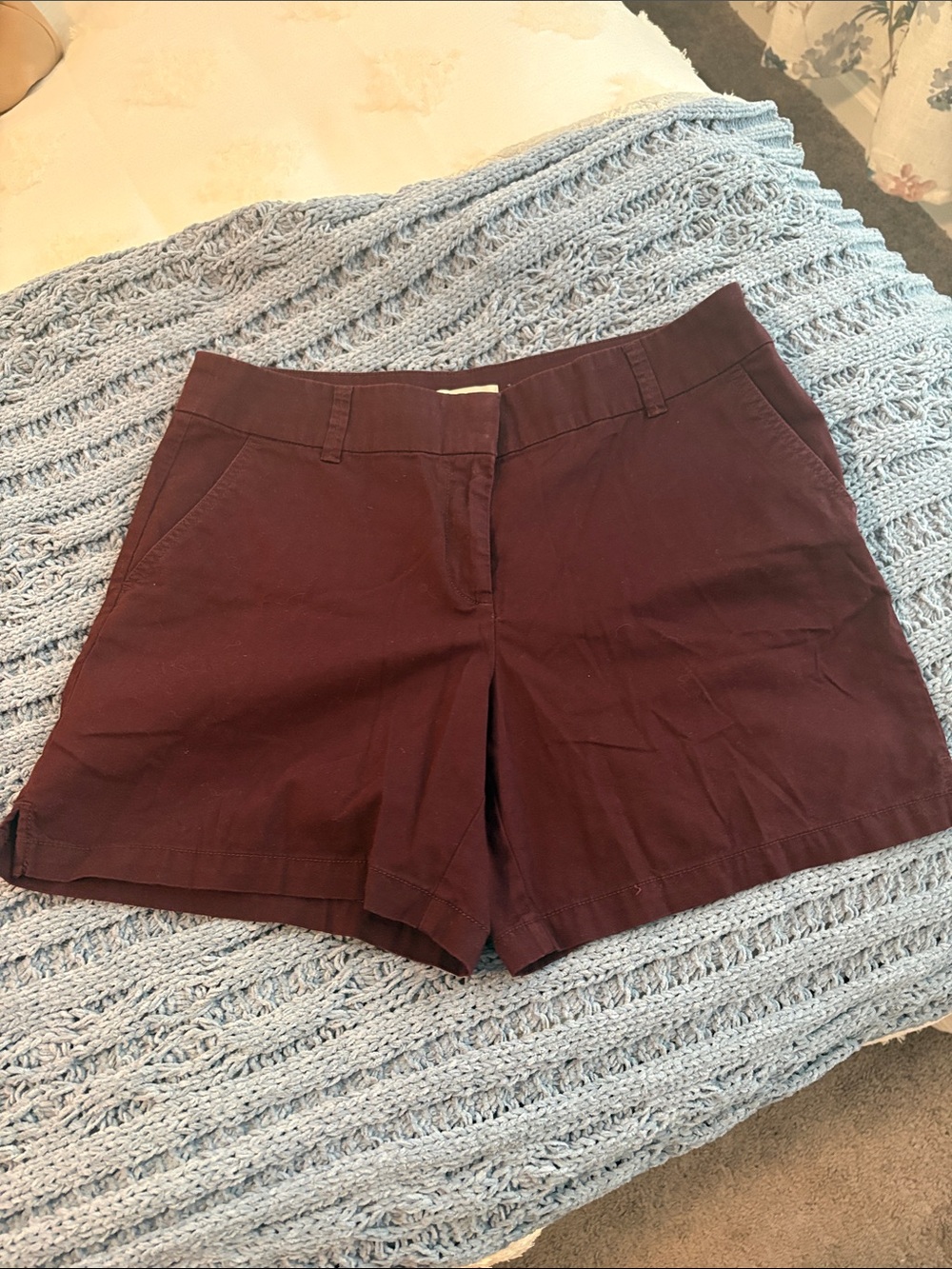 LOFT Wine-Colored Cotton Bermuda Shorts